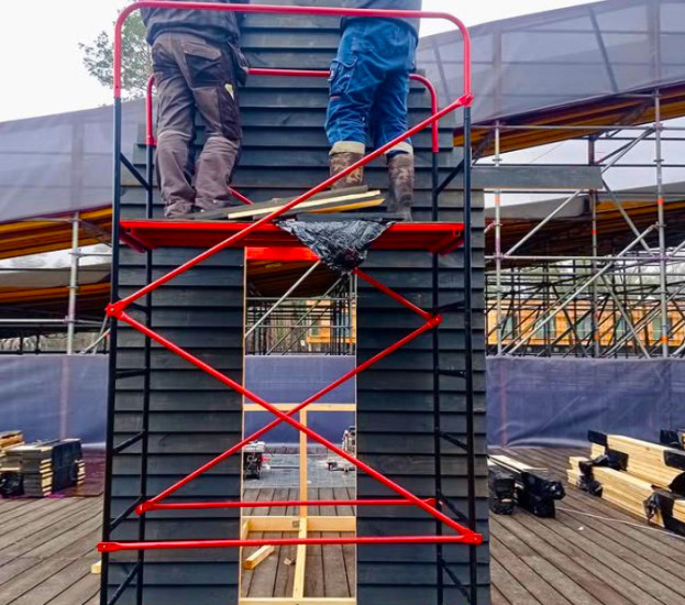 What are scaffoldings of great height used for?